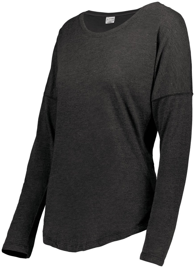 Augusta Sportswear Ladies Lux Tri - Blend Long Sleeve Tee 3077 BLACK HEATHER S