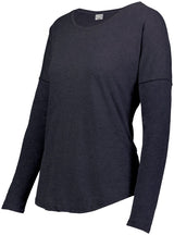 Augusta Sportswear Ladies Lux Tri - Blend Long Sleeve Tee 3077 NAVY HEATHER S