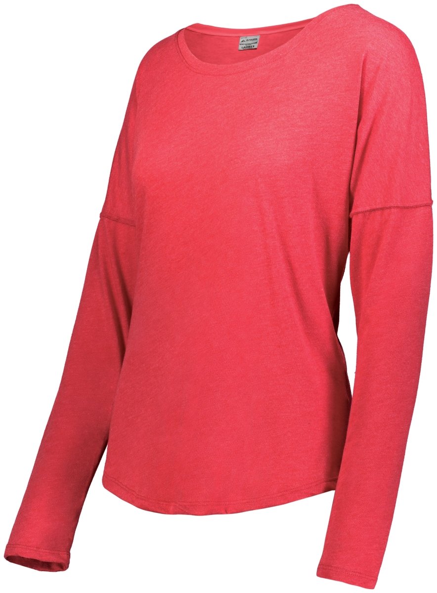 Augusta Sportswear Ladies Lux Tri - Blend Long Sleeve Tee 3077 RED HEATHER S