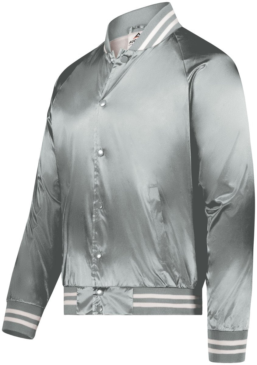 Augusta Sportswear Satin Baseball Jacket/Striped Trim 3610 METALLIC SILVER/WHITE S