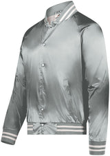 Augusta Sportswear Satin Baseball Jacket/Striped Trim 3610 METALLIC SILVER/WHITE S