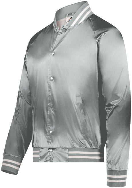 Augusta Sportswear Satin Baseball Jacket/Striped Trim 3610 METALLIC SILVER/WHITE S