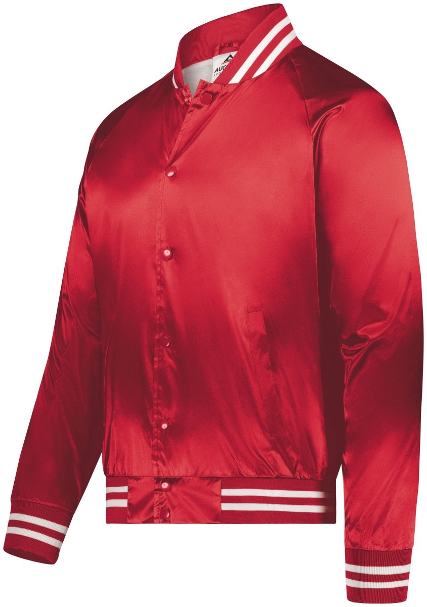Augusta Sportswear Satin Baseball Jacket/Striped Trim 3610 RED/WHITE S