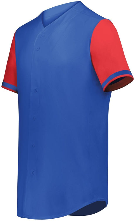 Augusta Sportswear Youth Cutter+ Full Button Baseball Jersey 6910 ROYAL/SCARLET S