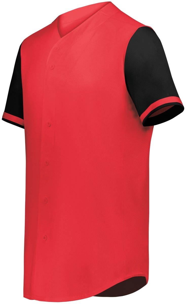 Augusta Sportswear Youth Cutter+ Full Button Baseball Jersey 6910 SCARLET/BLACK S