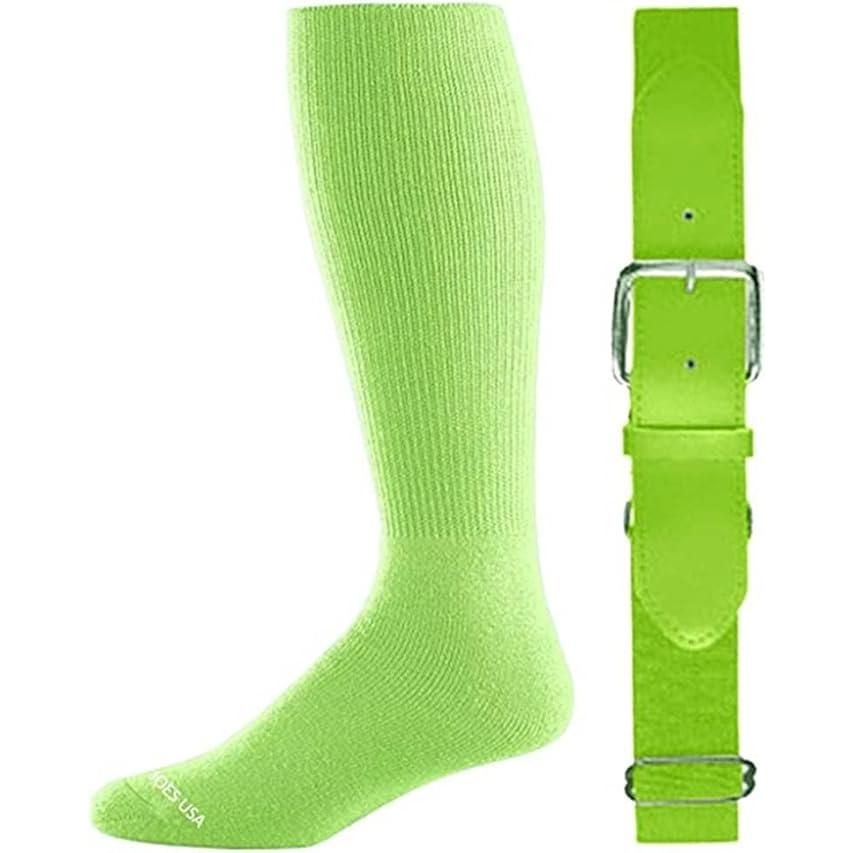 Baseball Socks & Belt Combo Set ( All Sizes & Colors Available) Neon Green Youth Accessories