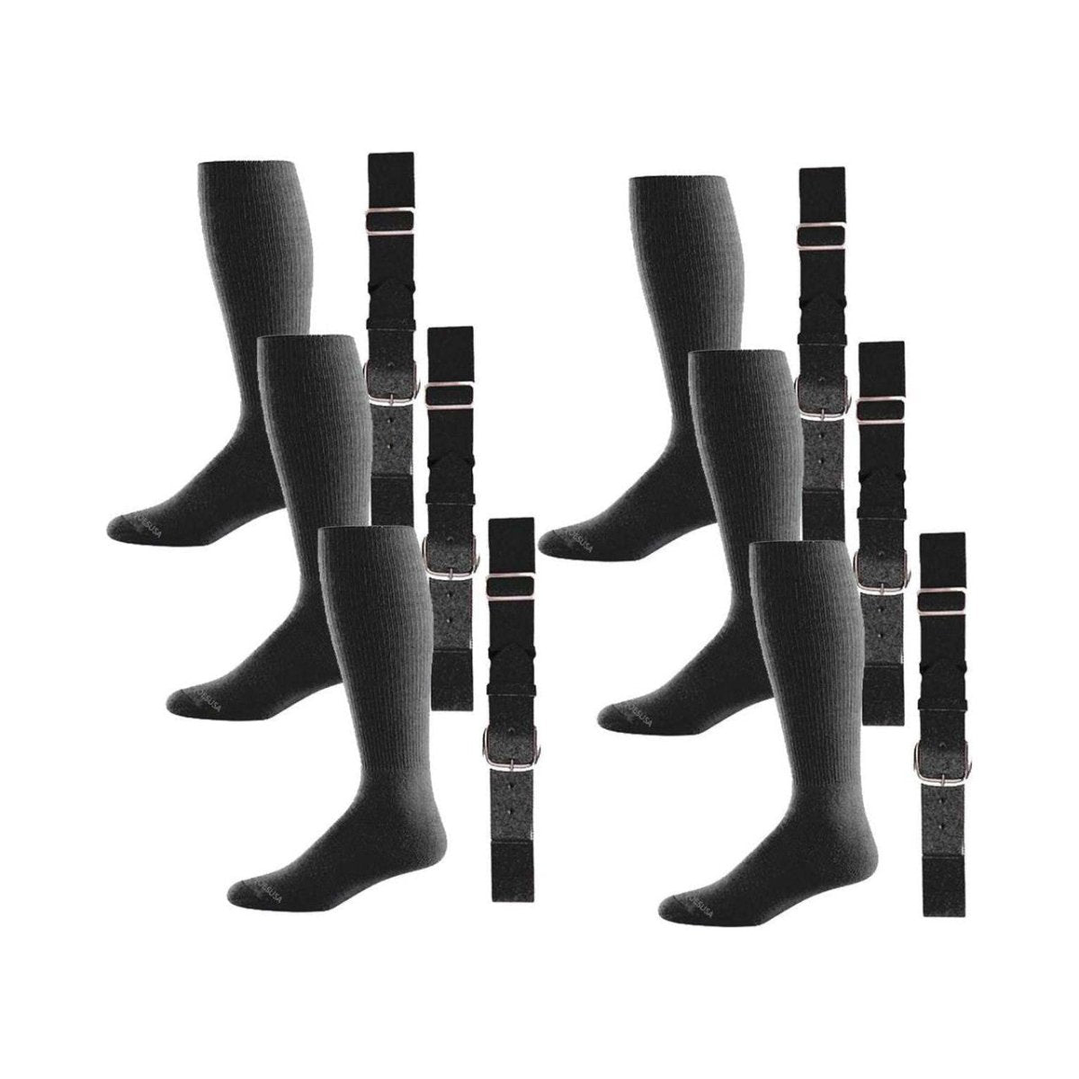 Baseball Socks & Belt Combo Set Bulk Packs of 3, 6, or 12 3 Black
