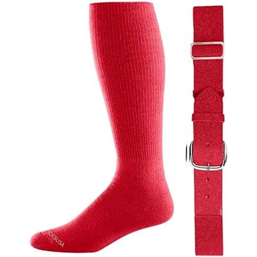Baseball Socks & Belt Combo Set Bulk Packs of 3, 6, or 12 3 Red