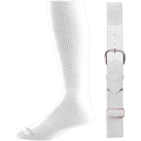 Baseball Socks & Belt Combo Set Bulk Packs of 3, 6, or 12 3 White