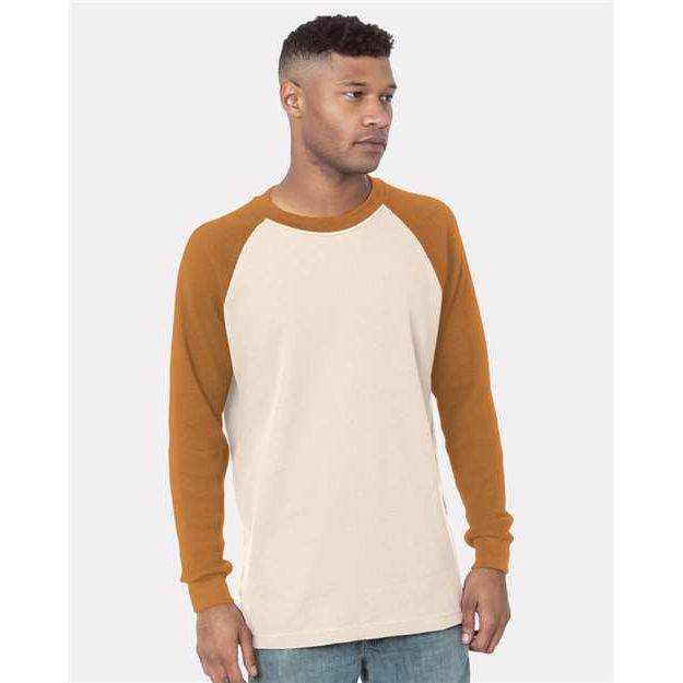 Bayside Men's USA - Made Heavyweight Waffle Knit Thermal Raglan T-Shirt - Bayside 8211 Cream/ Caramel Brown S Short Sleeve T-Shirts