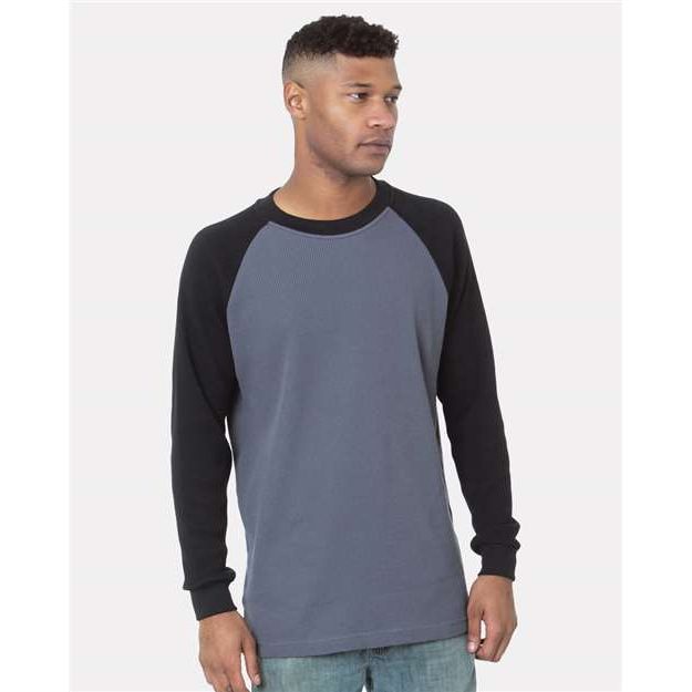Bayside Men's USA - Made Heavyweight Waffle Knit Thermal Raglan T-Shirt - Bayside 8211 Dark Grey/ Black S Short Sleeve T-Shirts