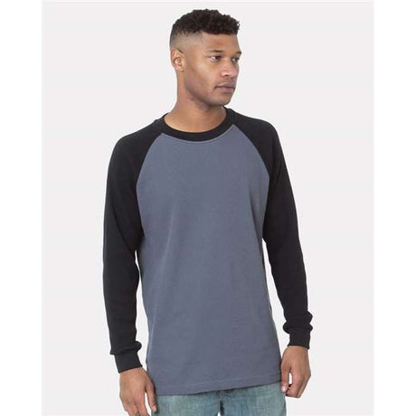 Bayside Men's USA - Made Heavyweight Waffle Knit Thermal Raglan T-Shirt - Bayside 8211 Dark Grey/ Black S Short Sleeve T-Shirts