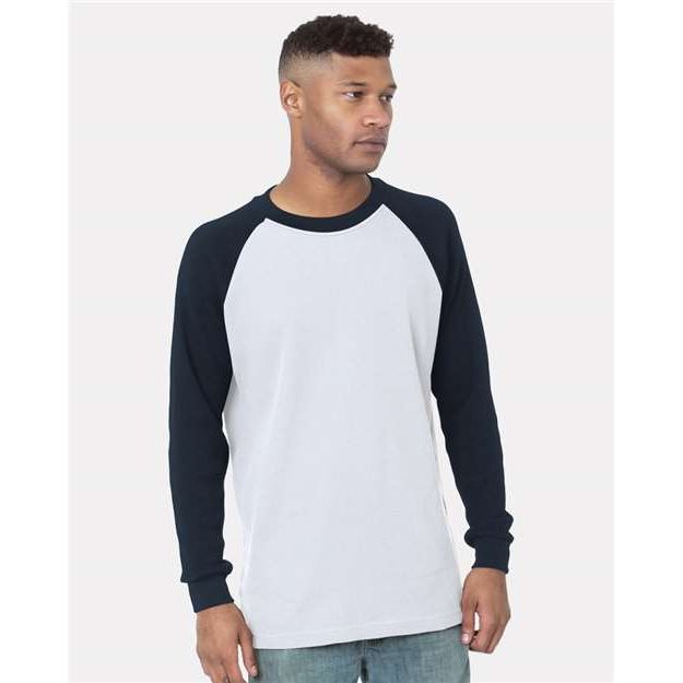 Bayside Men's USA - Made Heavyweight Waffle Knit Thermal Raglan T-Shirt - Bayside 8211 White/ Navy S Short Sleeve T-Shirts