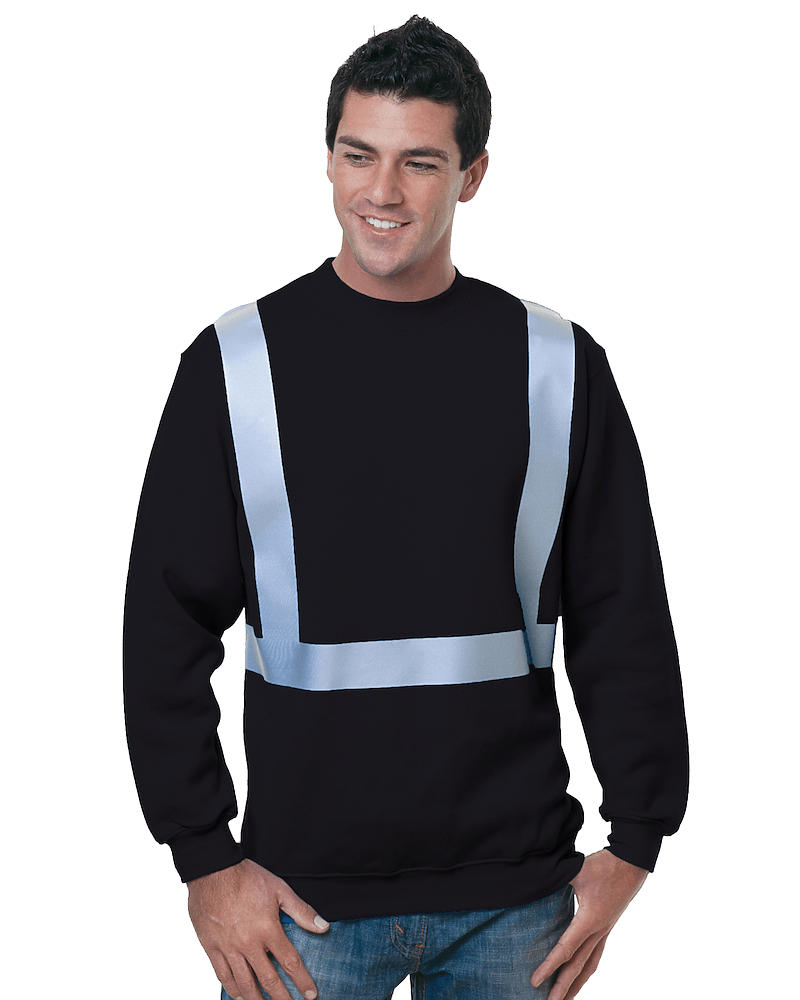Bayside Men's USA - Made Hi - Visibility Crewneck Sweatshirt - Black - Bayside 3792 Black S Crewneck Sweatshirts