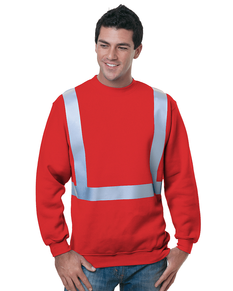 Bayside Men's USA - Made Hi - Visibility Crewneck Sweatshirt - Red - Bayside 3792 Red S Crewneck Sweatshirts