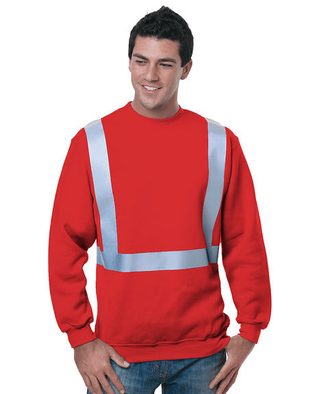 Bayside Men's USA - Made Hi - Visibility Crewneck Sweatshirt - Red - Bayside 3792 Red S Crewneck Sweatshirts