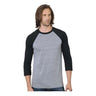 Bayside Unisex Triblend Three - Quarter Sleeve Raglan T-Shirt - Bayside 9525 Athletic Grey/ Black XS Short Sleeve T-Shirts