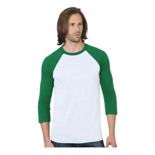 Bayside Unisex Triblend Three - Quarter Sleeve Raglan T-Shirt - Bayside 9525 White/ Kelly XS Short Sleeve T-Shirts