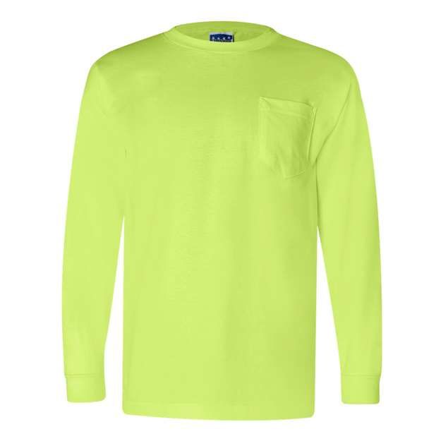 Bayside Unisex Union - Made Long Sleeve Pocket T-Shirt - Bayside 3055 Lime Green S Long Sleeve T-Shirts