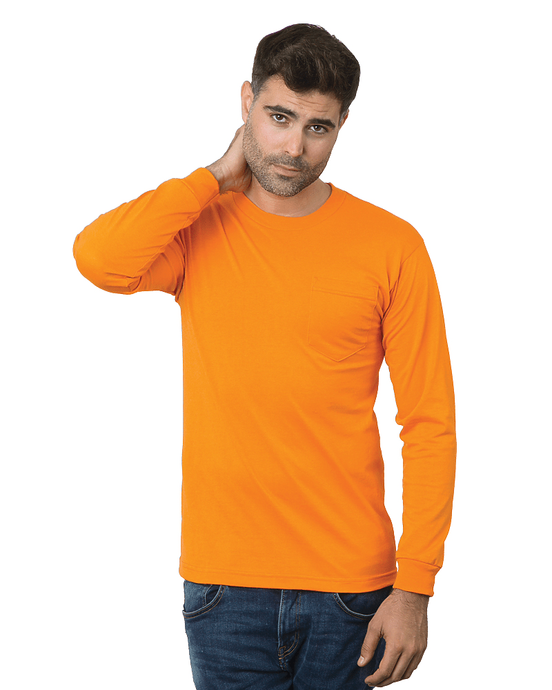 Bayside Unisex USA - Made 50/50 Long Sleeve Pocket T-Shirt - Bayside 1730 Safety Orange S Short Sleeve T-Shirts
