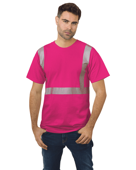 Bayside Unisex USA - Made Hi - Visibility Comfort Trim T-Shirt - Bright Pink - Bayside 3700 Bright Pink S Short Sleeve T-Shirts