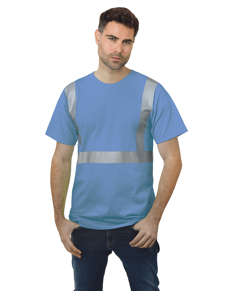 Bayside Unisex USA - Made Hi - Visibility Comfort Trim T-Shirt - Carolina Blue - Bayside 3700 Carolina Blue S Short Sleeve T-Shirts