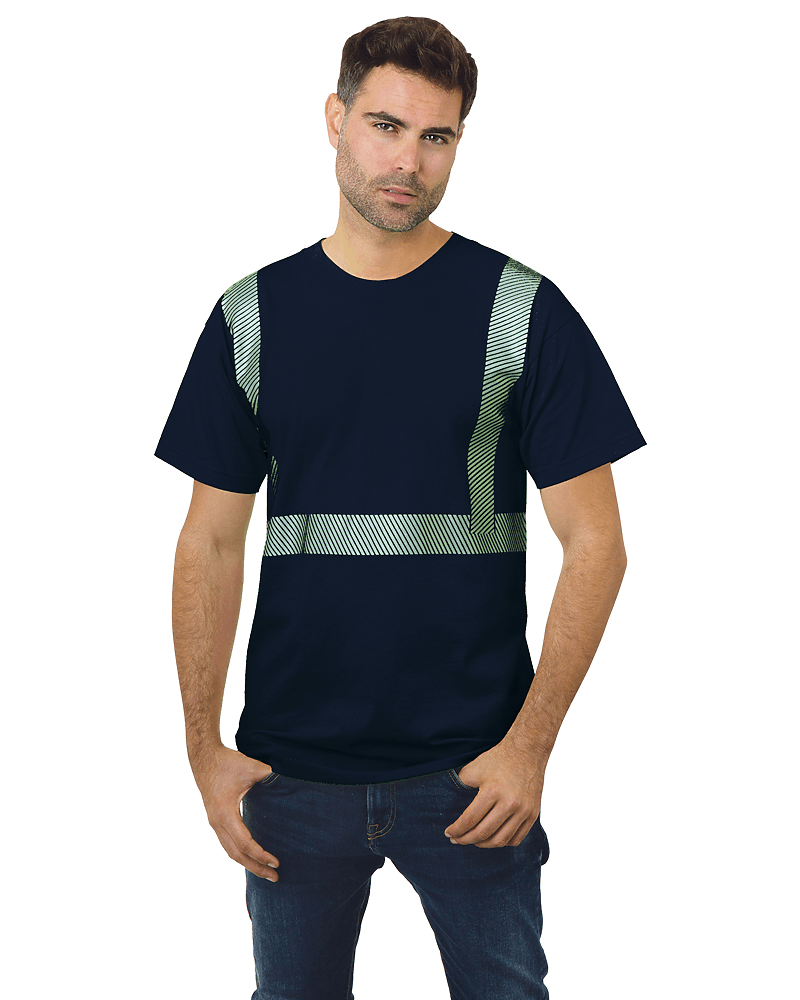 Bayside Unisex USA - Made Hi - Visibility Comfort Trim T-Shirt - Navy - Bayside 3700 Navy S Short Sleeve T-Shirts
