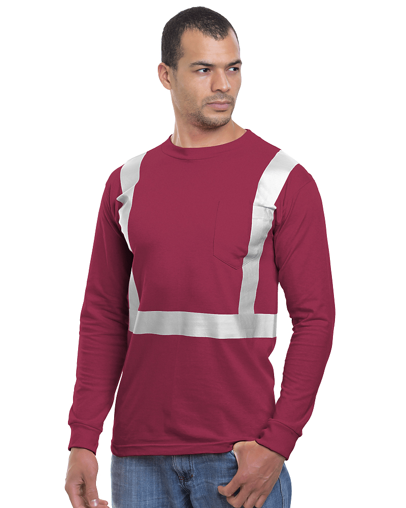 Bayside Unisex USA - Made High Visibility Long Sleeve Pocket T-Shirt - Burgundy - Bayside 3781 Burgundy S Short Sleeve T-Shirts