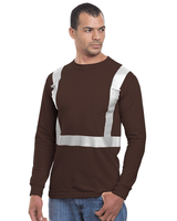Bayside Unisex USA - Made High Visibility Long Sleeve Pocket T-Shirt - Chocolate - Bayside 3781 Chocolate S Short Sleeve T-Shirts
