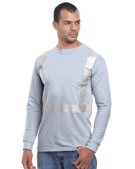 Bayside Unisex USA - Made High Visibility Long Sleeve Pocket T-Shirt - Dark Ash - Bayside 3781 Dark Ash S Short Sleeve T-Shirts