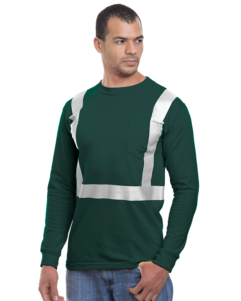 Bayside Unisex USA - Made High Visibility Long Sleeve Pocket T-Shirt - Forest Green - Bayside 3781 Forest Green S Short Sleeve T-Shirts