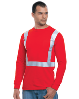 Bayside Unisex USA - Made High Visibility Long Sleeve Pocket T-Shirt - Red - Bayside 3781 Red S Short Sleeve T-Shirts