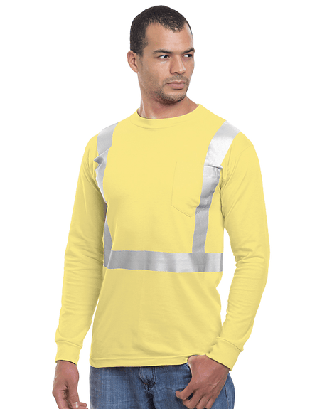 Bayside Unisex USA - Made High Visibility Long Sleeve Pocket T-Shirt - Yellow - Bayside 3781 Yellow S Short Sleeve T-Shirts