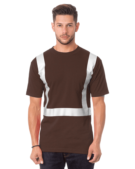 Bayside Unisex USA - Made High Visibility Pocket T-Shirt - Chocolate - Bayside 3771 Chocolate S Short Sleeve T-Shirts