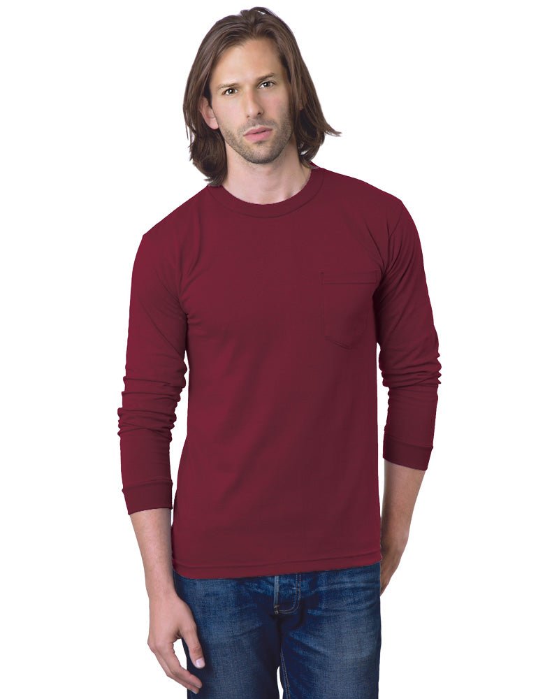 Bayside Unisex USA - Made Long Sleeve Pocket T-Shirt - Burgundy - Bayside 8100 Burgundy S Short Sleeve T-Shirts