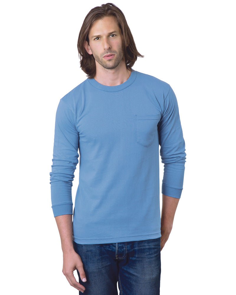 Bayside Unisex USA - Made Long Sleeve Pocket T-Shirt - Carolina Blue - Bayside 8100 Carolina Blue S Short Sleeve T-Shirts