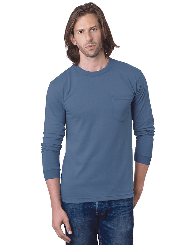 Bayside Unisex USA - Made Long Sleeve Pocket T-Shirt - Denim - Bayside 8100 Denim S Short Sleeve T-Shirts