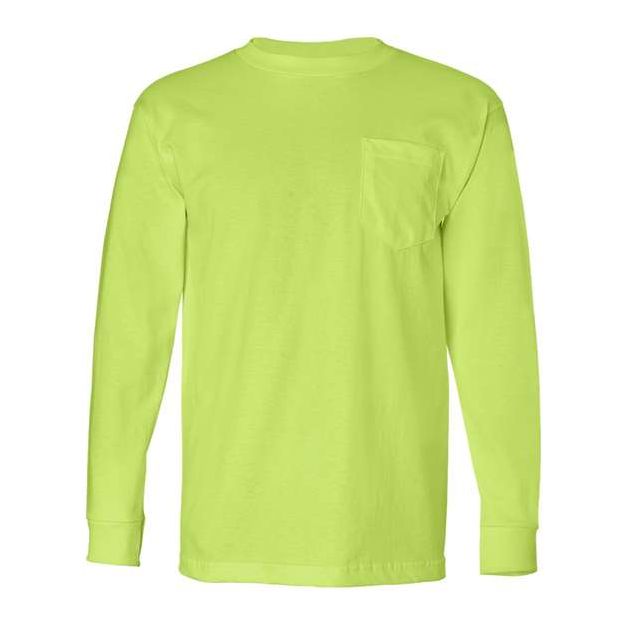 Bayside Unisex USA - Made Long Sleeve Pocket T-Shirt - Lime Green - Bayside 8100 Lime Green S Short Sleeve T-Shirts