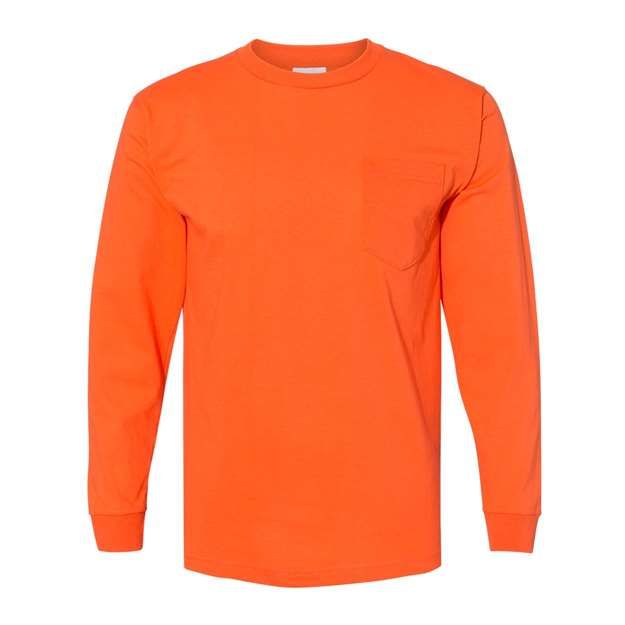 Bayside Unisex USA - Made Long Sleeve Pocket T-Shirt - Orange - Bayside 8100 Orange S Short Sleeve T-Shirts