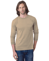 Bayside Unisex USA - Made Long Sleeve Pocket T-Shirt - Sand - Bayside 8100 Sand S Short Sleeve T-Shirts