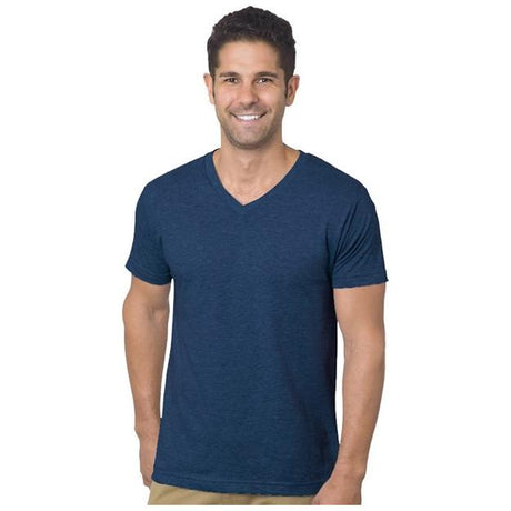 Bayside Unisex USA - Made V - Neck T-Shirt - Bayside 5025 Heather Navy S Short Sleeve T-Shirts