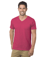 Bayside Unisex USA - Made V - Neck T-Shirt - Bayside 5025 Heather Red S Short Sleeve T-Shirts
