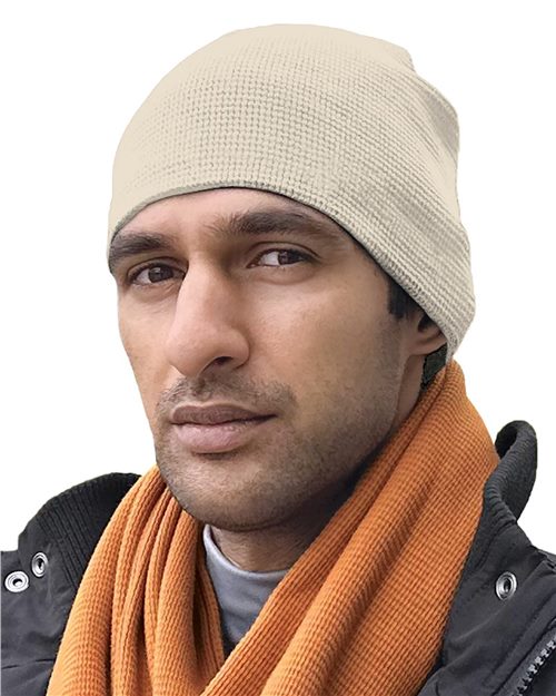 Bayside USA Made 8" Cotton Thermal Beanie - Bayside 3835 Black One Size Beanies