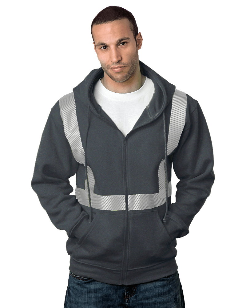Bayside USA - Made Hi - Visibility Full - Zip Hooded Sweatshirt - Segmented Tape - Bayside 3737 Charcoal Heather S Zip Hoodies