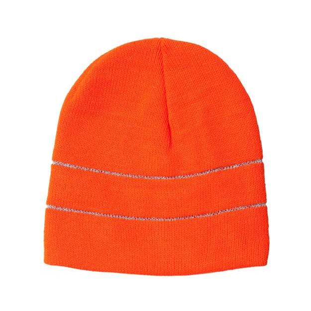 Bayside USA - Made Safety Knit Beanie with 3M Reflective Thread - Bayside 3715 Safety Orange/ Reflective One Size Beanies