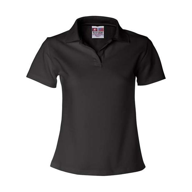 Bayside Women's USA - Made V - Neck Polo - Bayside 1050 Black XS
