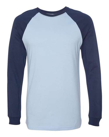 BELLA + CANVAS Men's Long Sleeve Jersey Baseball Tee - BELLA + CANVAS 3000 Baby Blue/ Navy S Jerseys