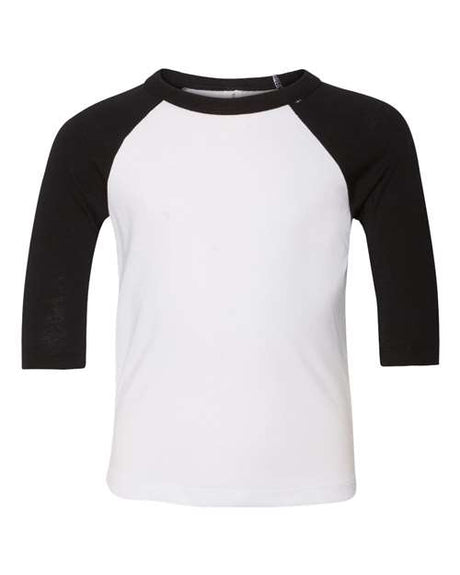 BELLA + CANVAS Toddler Three - Quarter Sleeve Baseball Tee - BELLA + CANVAS 3200T White/ Black 2T Short Sleeve T-Shirts