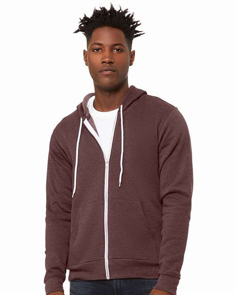 BELLA + CANVAS Unisex Sponge Fleece Full - Zip Hoodie Sweatshirt - BELLA + CANVAS 3739 Heather Maroon XS Zip Hoodies