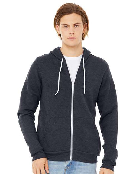 BELLA + CANVAS Unisex Sponge Fleece Full - Zip Hoodie Sweatshirt - BELLA + CANVAS 3739 Heather Navy XS Zip Hoodies